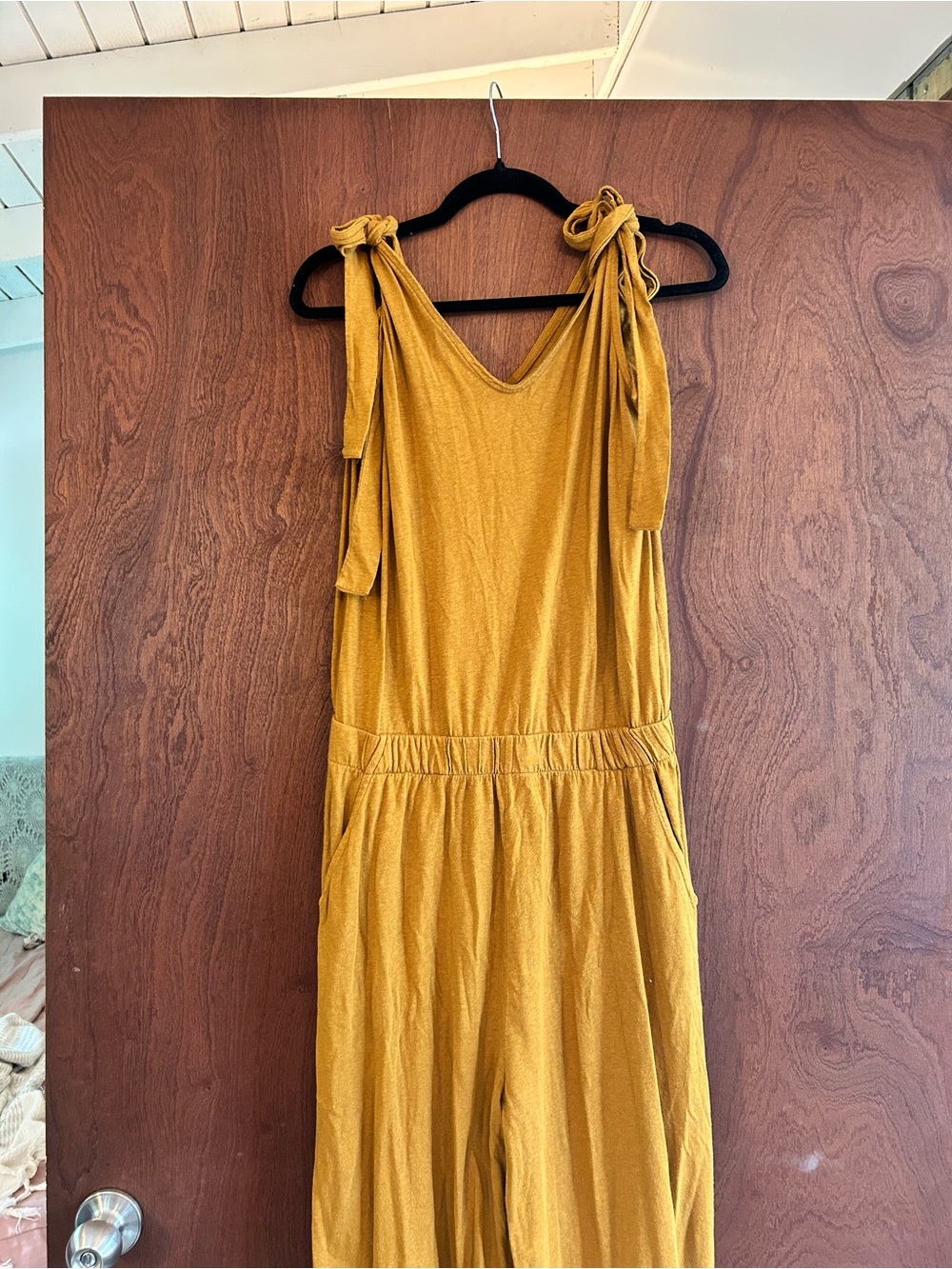 Pact Mustard Tie-Shoulder Wide-Leg Jumpsuit - Picture 2 of 3